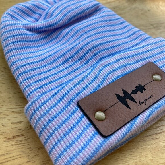 I Love You More Soundwave Newborn Baby Beanie - Blue/Pink - Premade - Picture 4 of 9